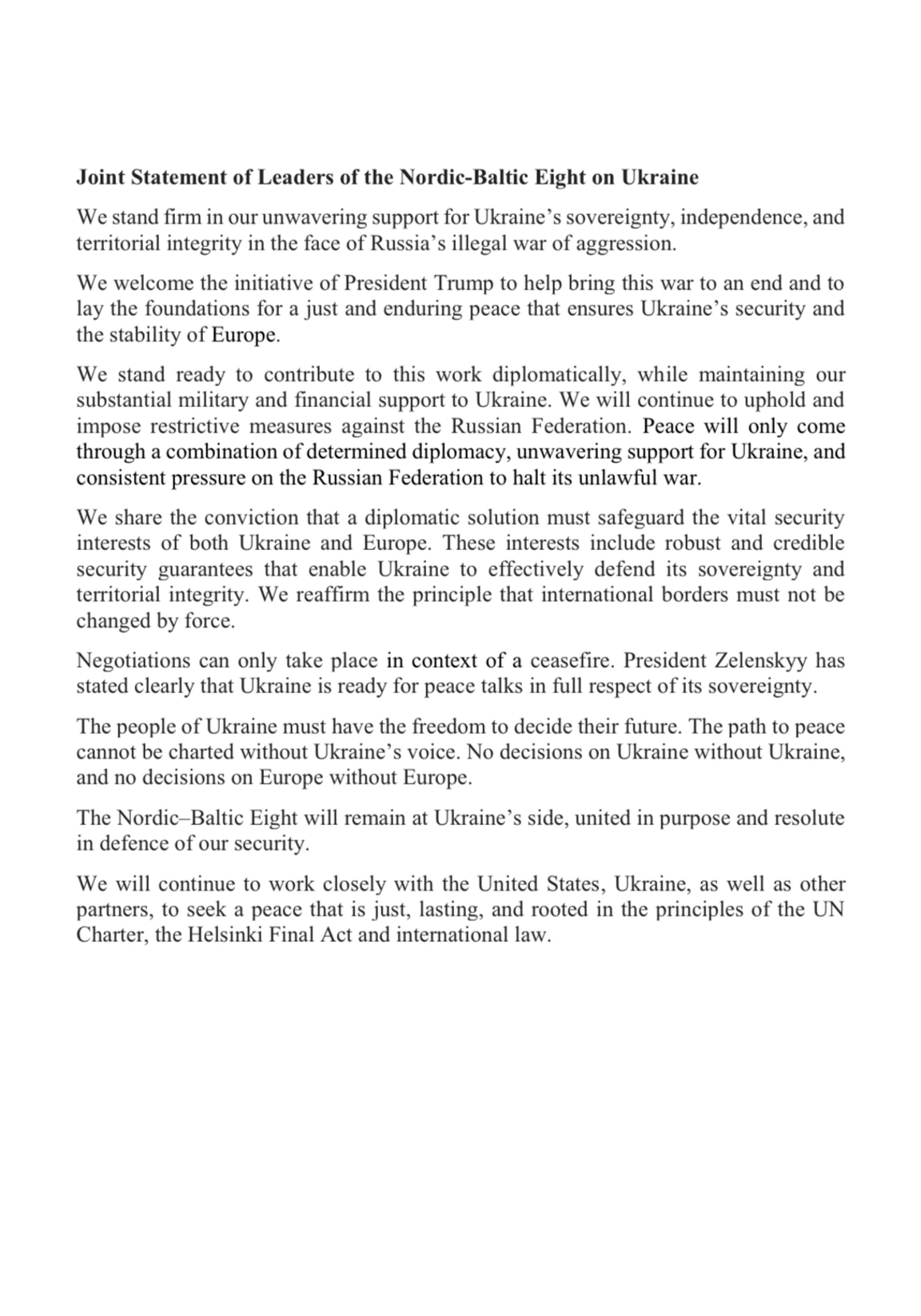 Joint Statement of Leaders of the Nordic-Baltic Eight on Ukraine ...