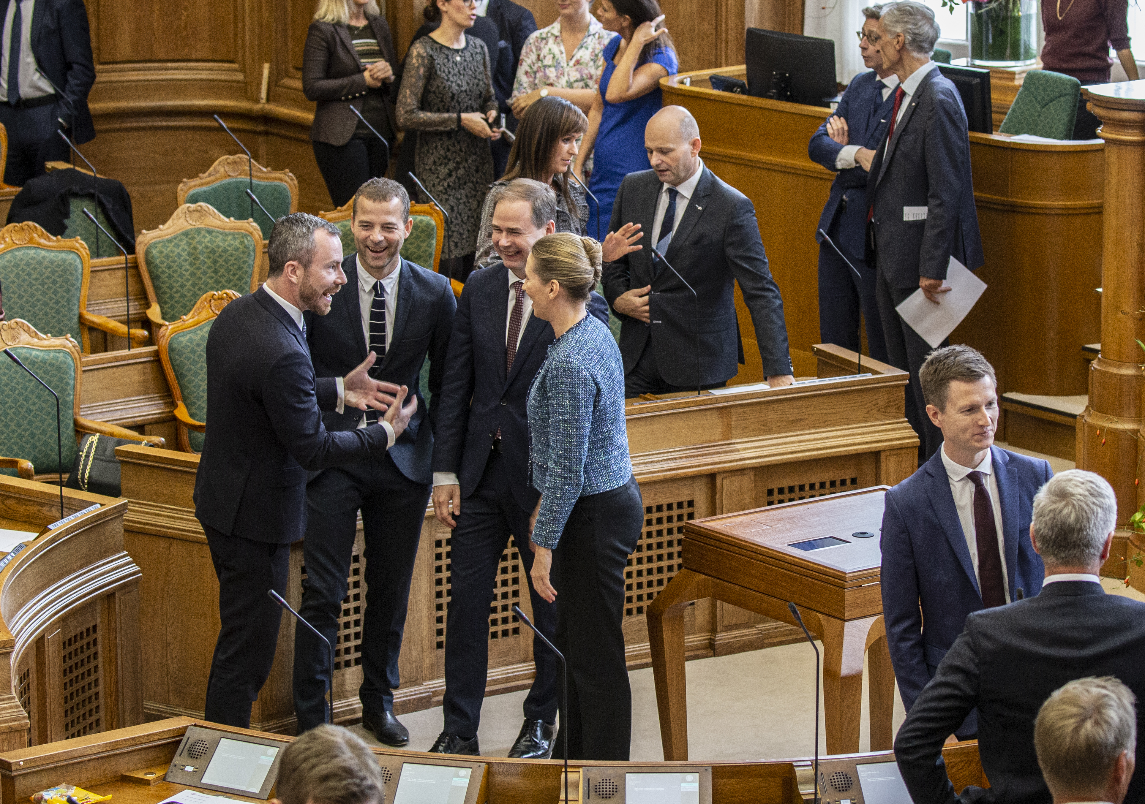 Mette Frederiksen, Jakob Ellemann-Jensen, Morten Østergaard i smalltalk ved Folketingets åbning 2019