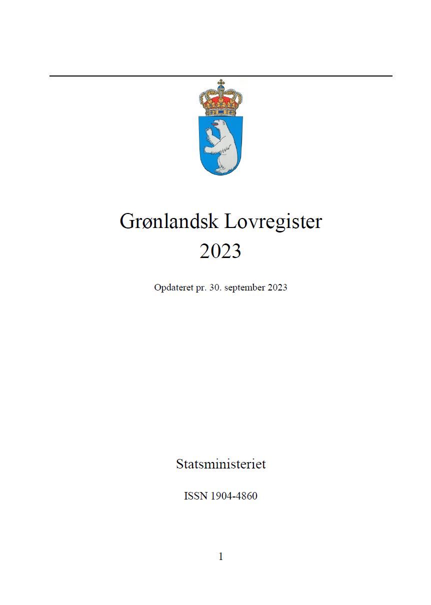 Forside til Grønlandsk lovregister 2023